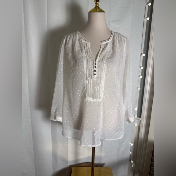 Bila Sheer White Blouse with Button Detail Large - Picture 7 of 7